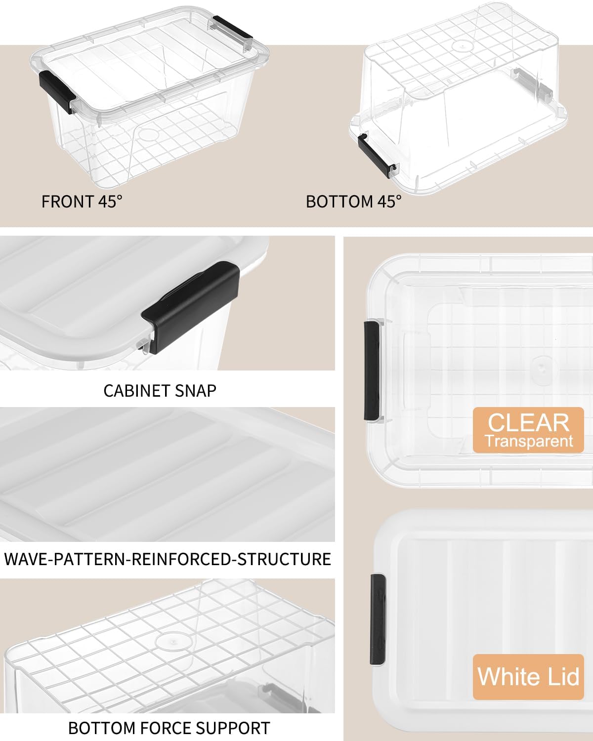 Plastic Storage Bins with Lids 6 Pack