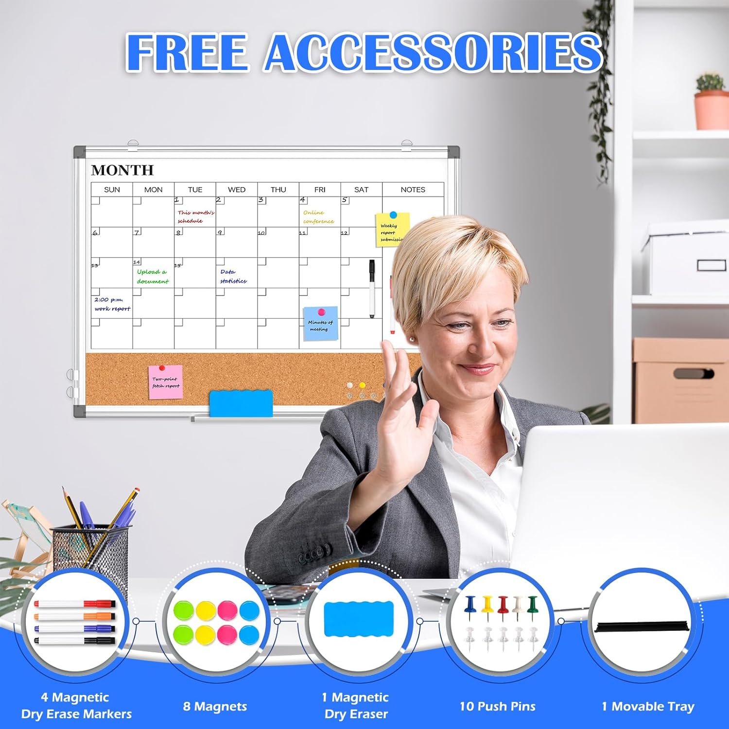 Monthly Calendar Whiteboard Dry Erase Cork Board