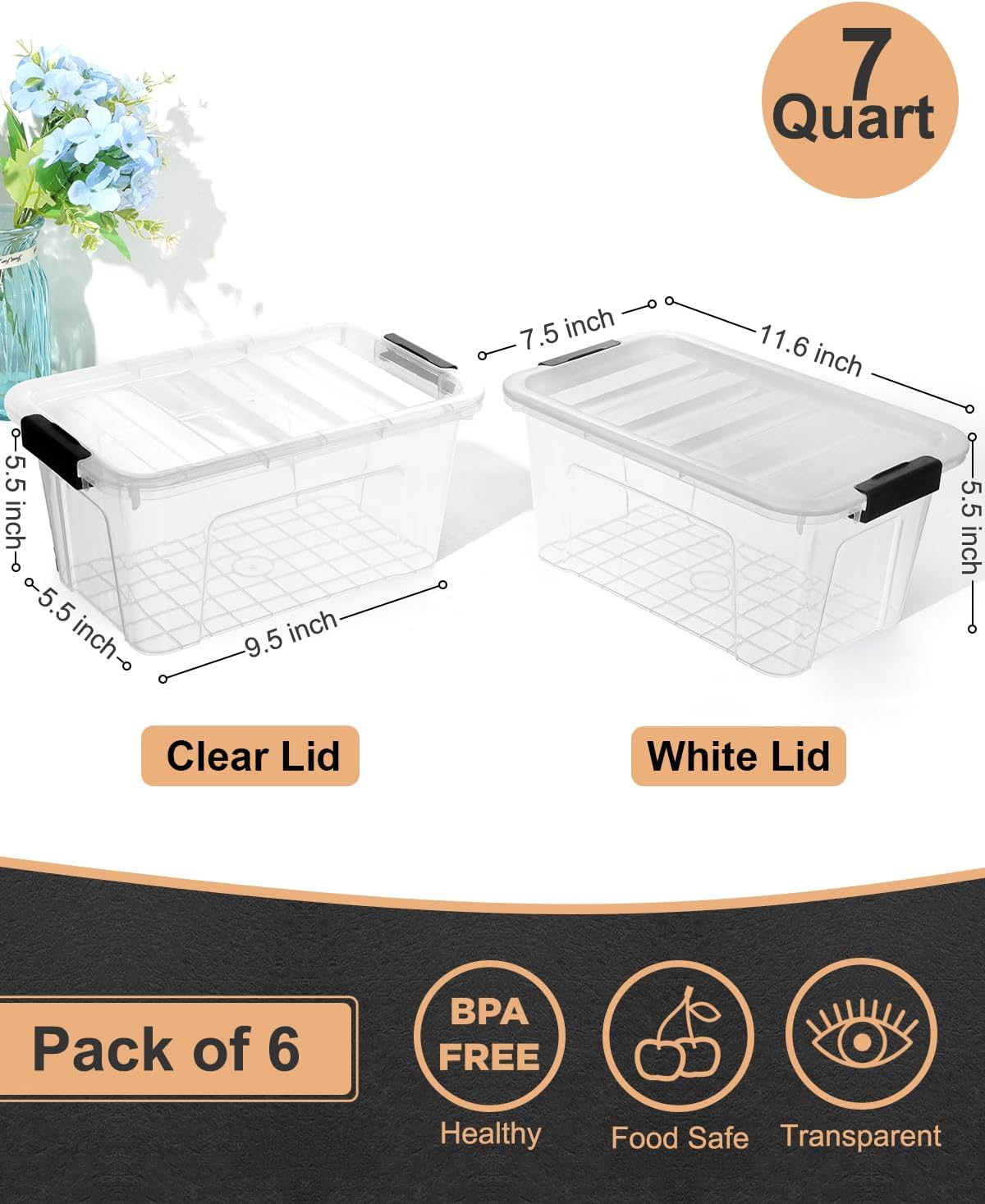 Plastic Storage Bins with Lids 6 Pack