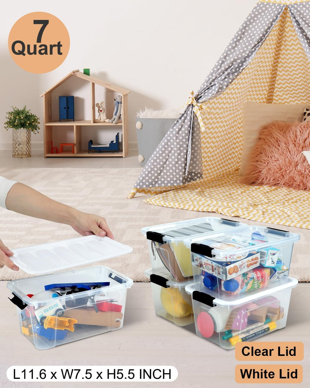 Plastic Storage Bins with Lids 6 Pack