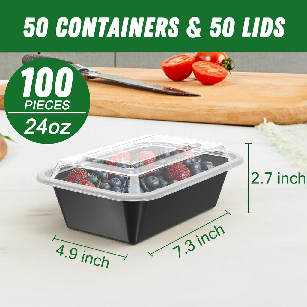 50 Pack (100-Piece) 24 oz Meal Prep Containers