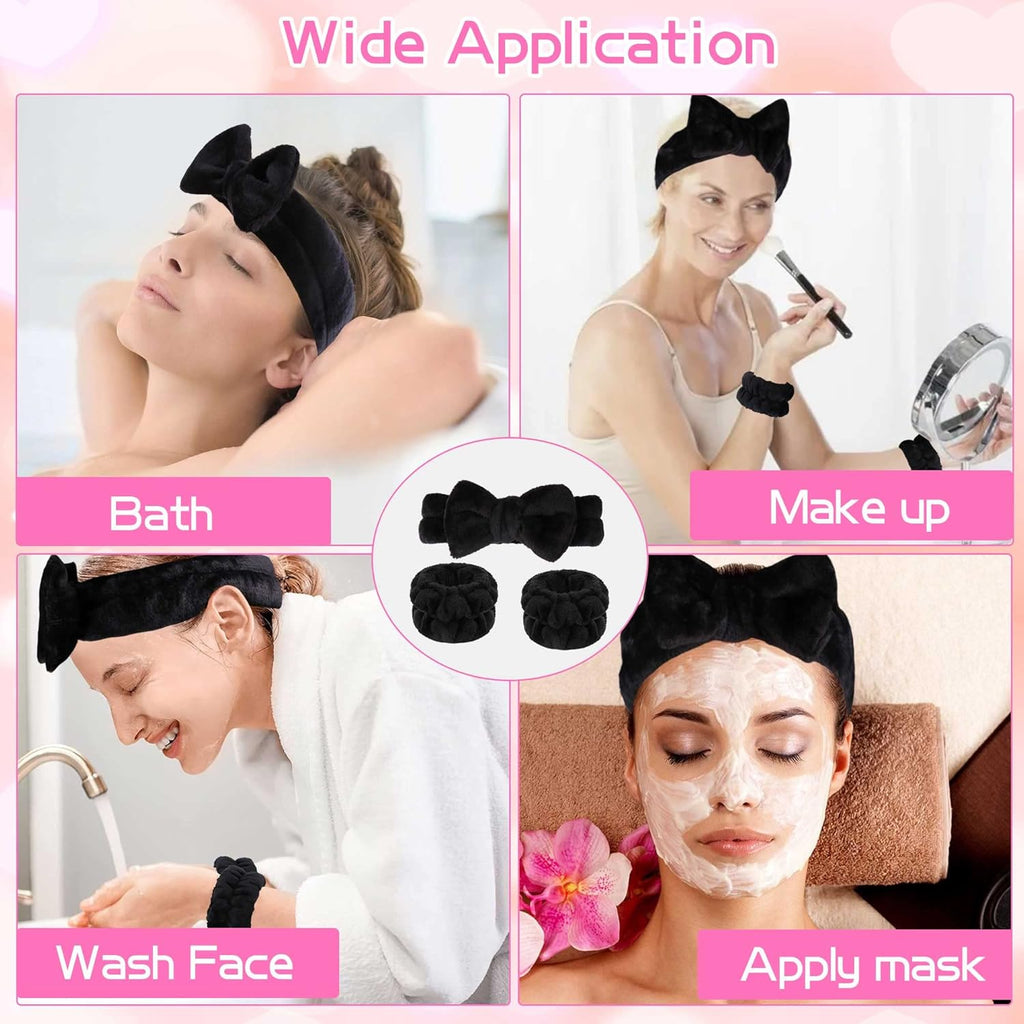 1pcs Black Makeup Headband + 2Pc Absorbent Wristbands