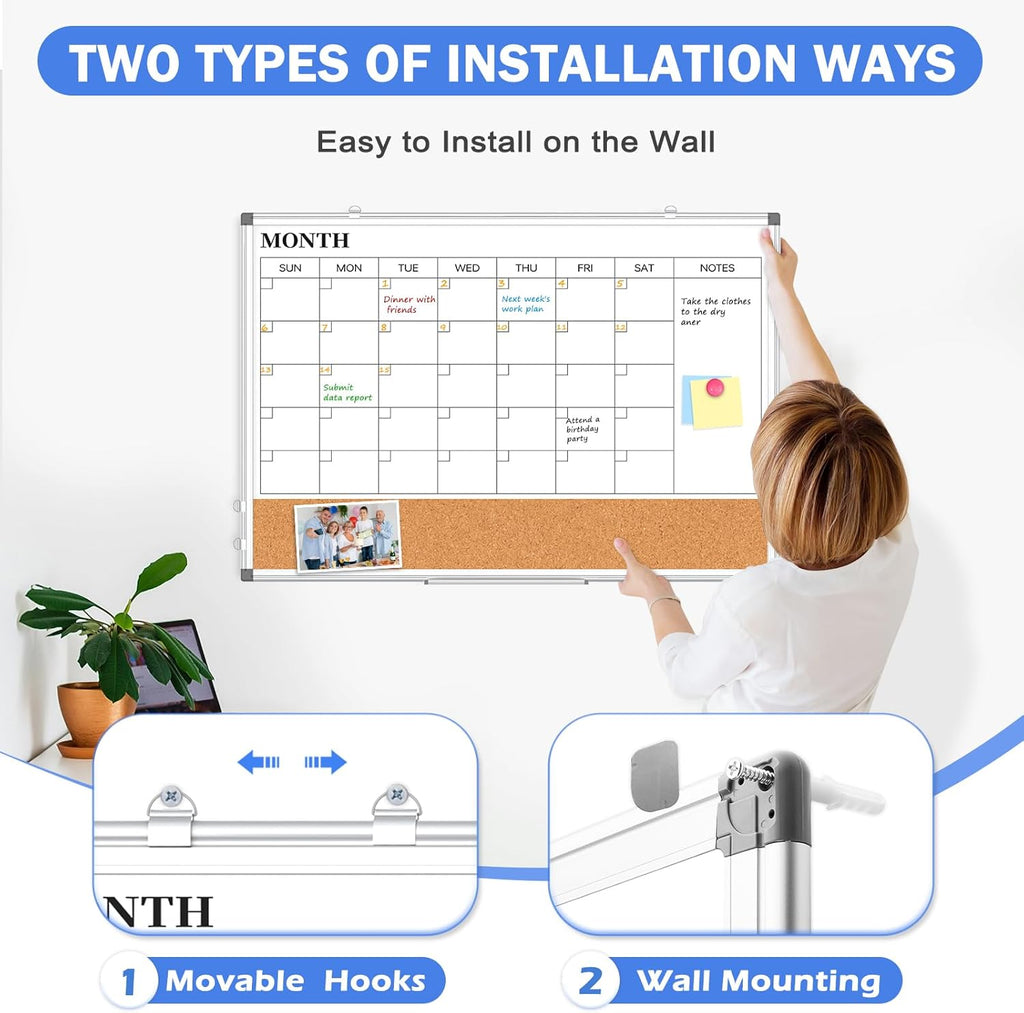 Monthly Calendar Whiteboard Dry Erase Cork Board