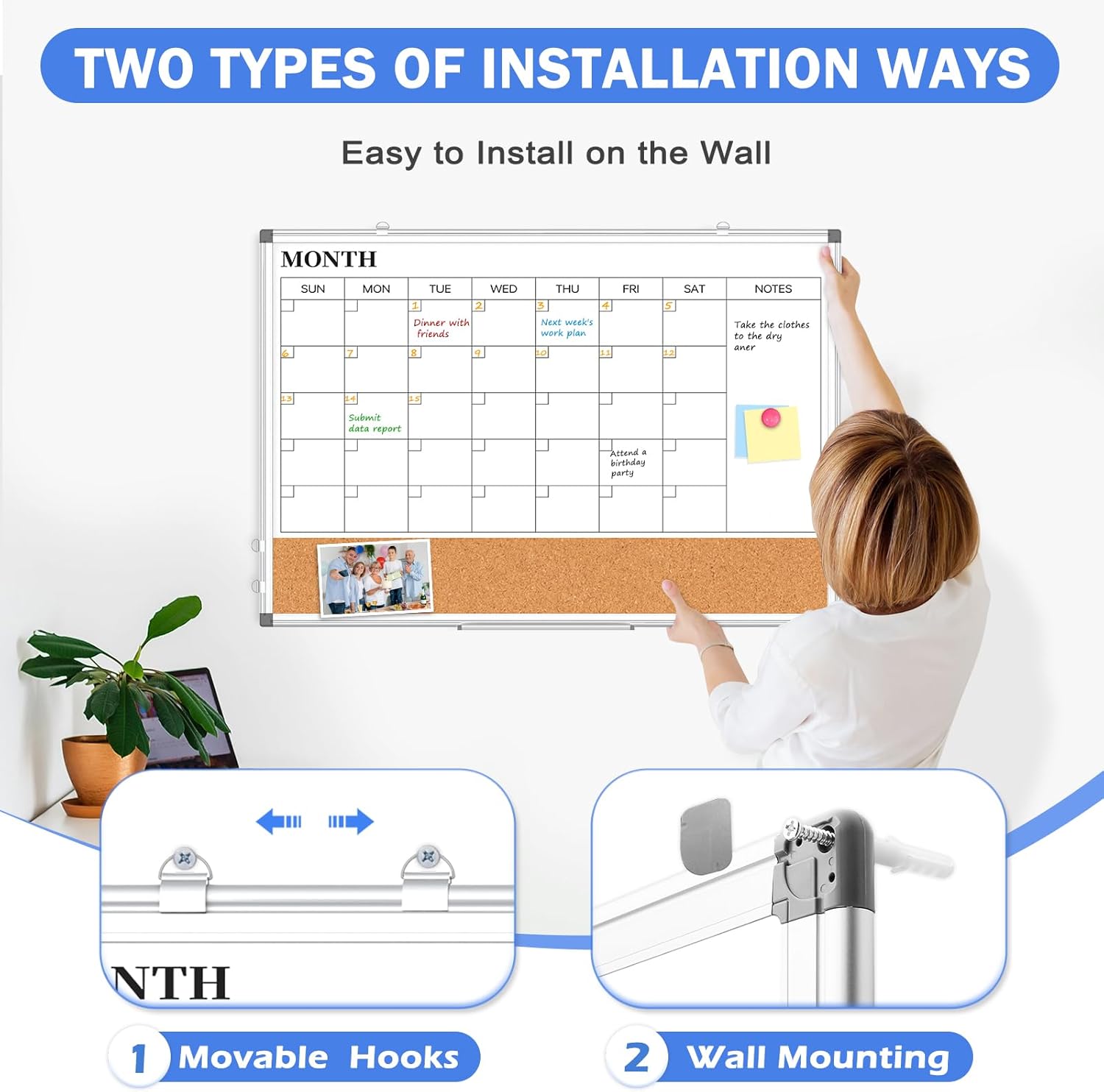Monthly Calendar Whiteboard Dry Erase Cork Board