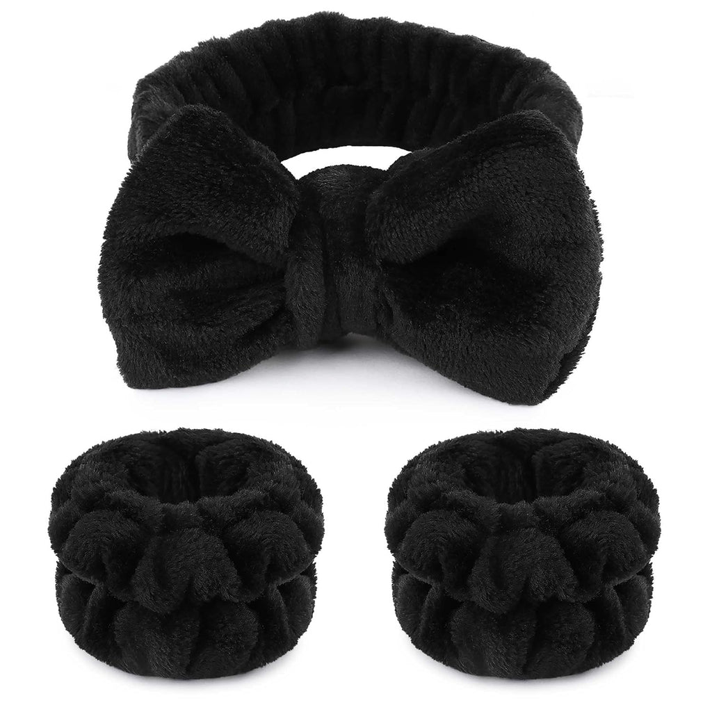 1pcs Black Makeup Headband + 2Pc Absorbent Wristbands