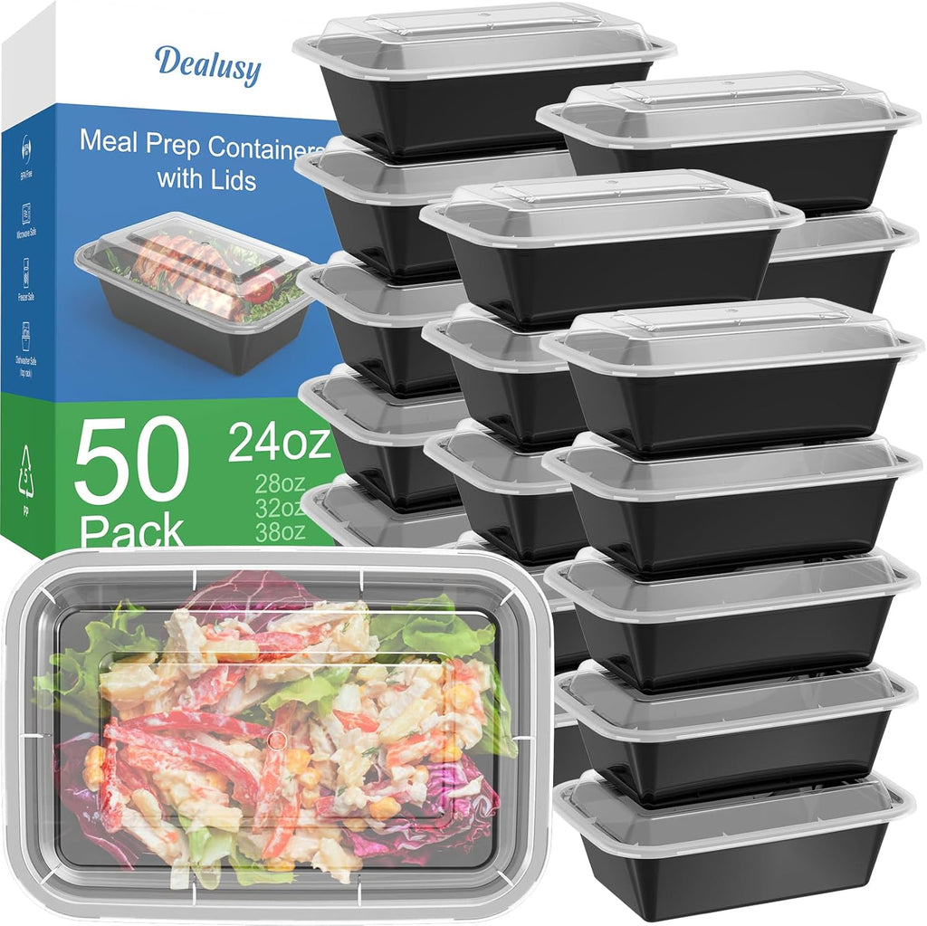 50 Pack (100-Piece) 24 oz Meal Prep Containers