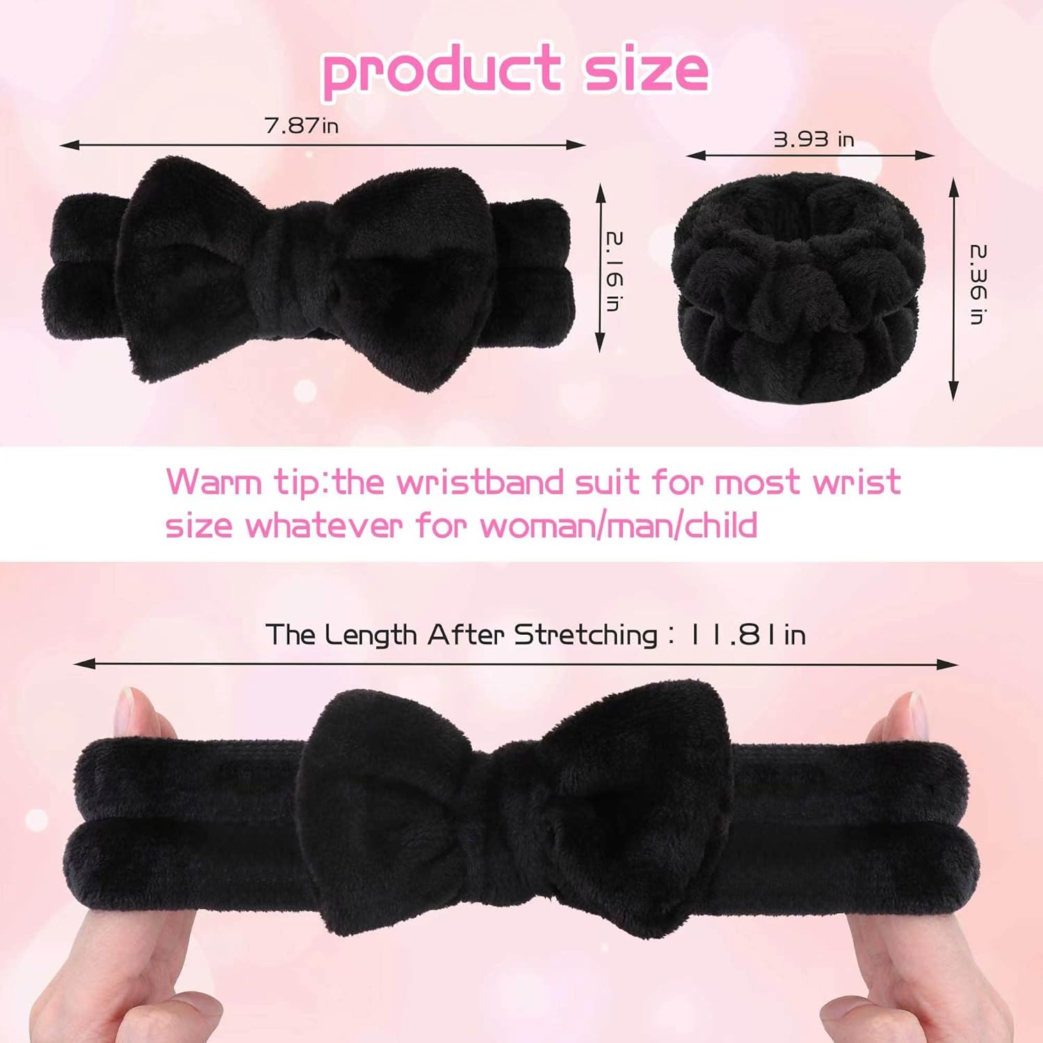 1pcs Black Makeup Headband + 2Pc Absorbent Wristbands
