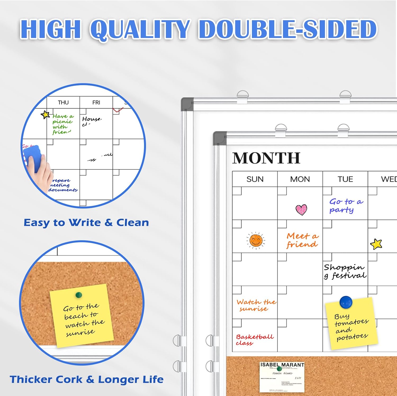 Monthly Calendar Whiteboard Dry Erase Cork Board