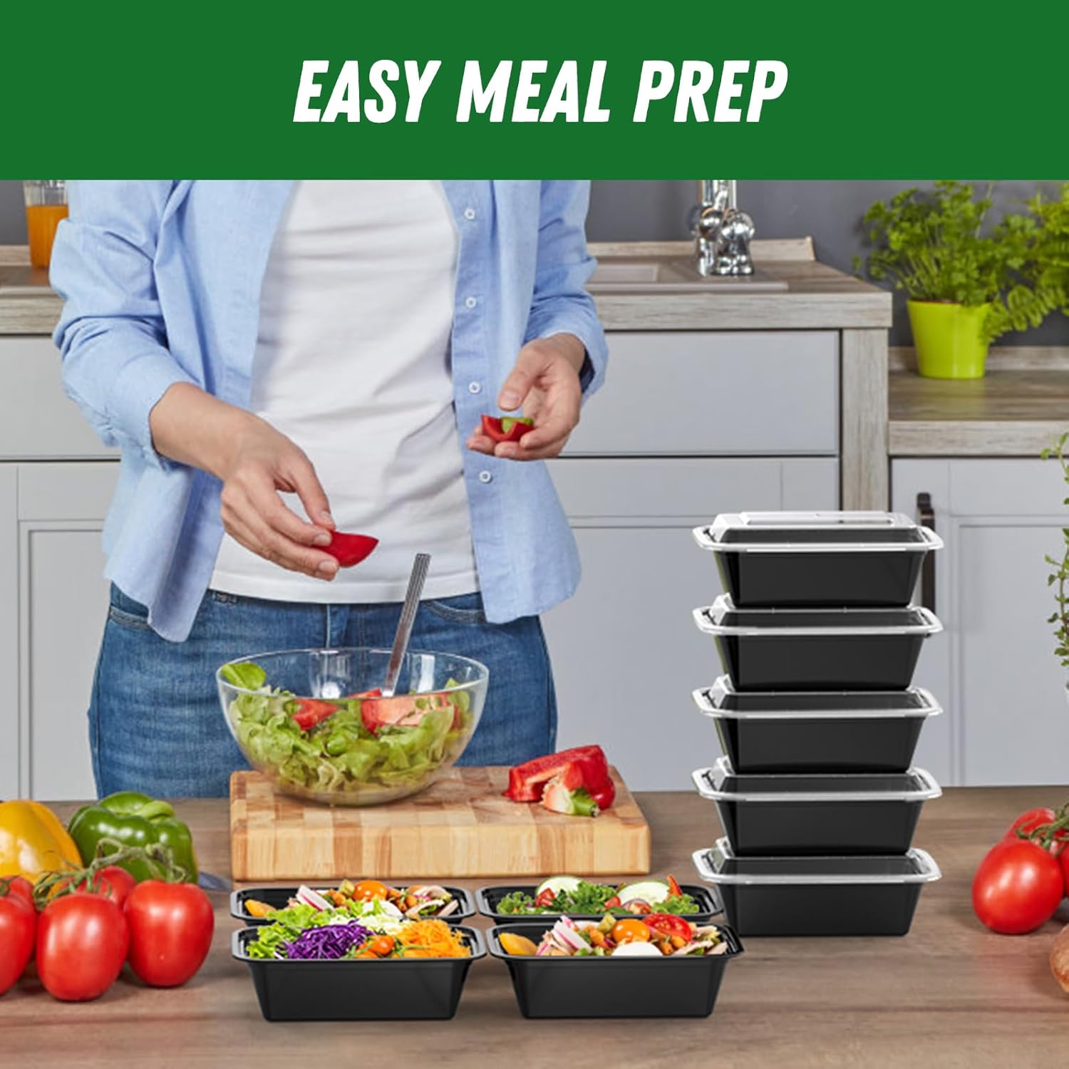 50 Pack (100-Piece) 24 oz Meal Prep Containers