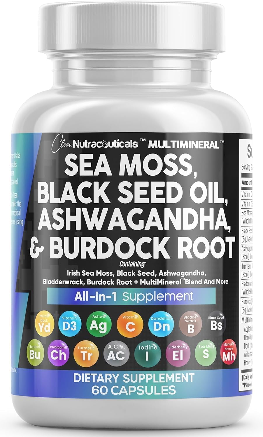 Clean Nutraceuticals Sea Moss Black Seed Oil Ashwagandha Turmeric Burdock Root