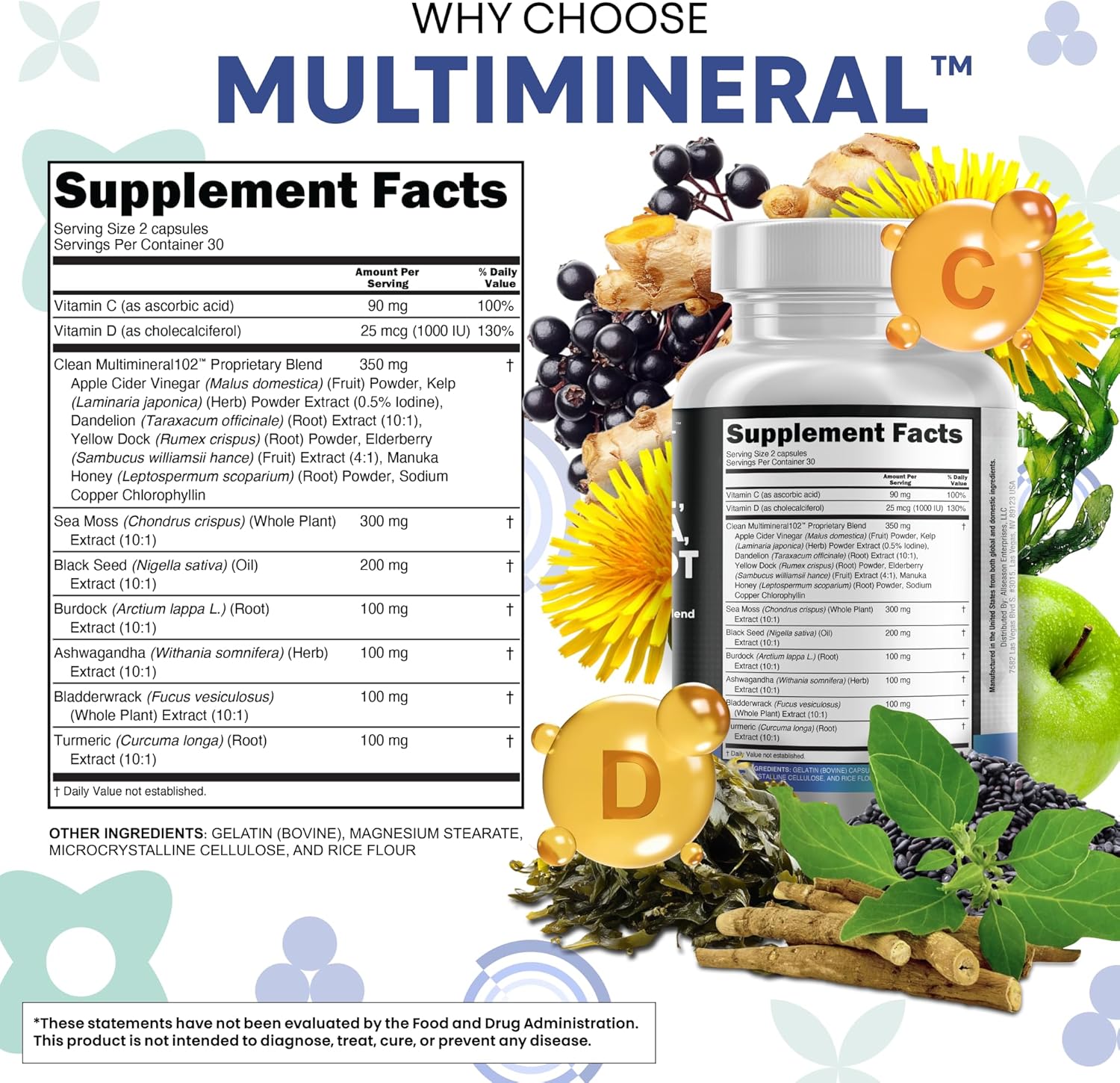 Clean Nutraceuticals Sea Moss Black Seed Oil Ashwagandha Turmeric Burdock Root