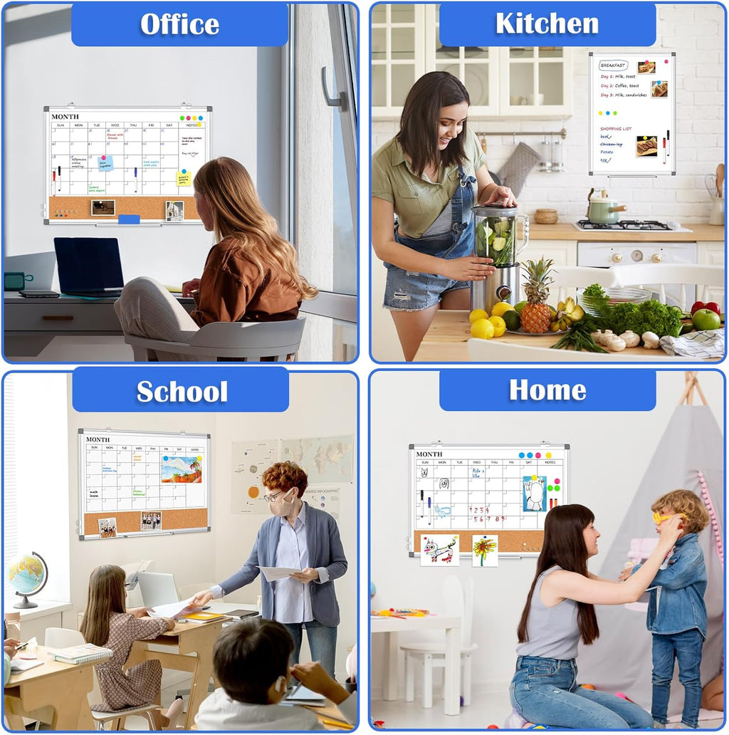Monthly Calendar Whiteboard Dry Erase Cork Board