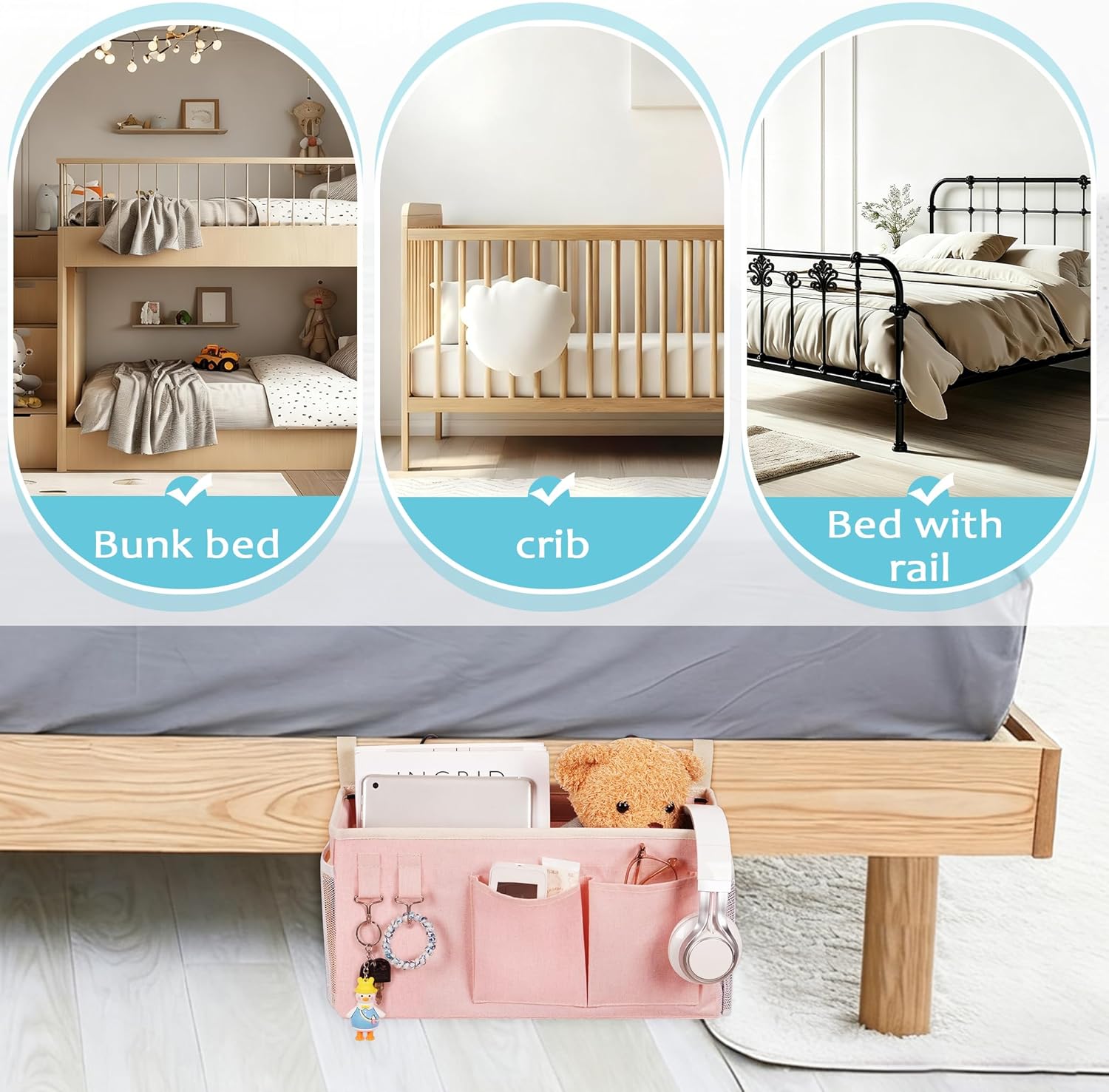 Loghot Bedside Caddy/Bedside Storage Bag Hanging Organizer
