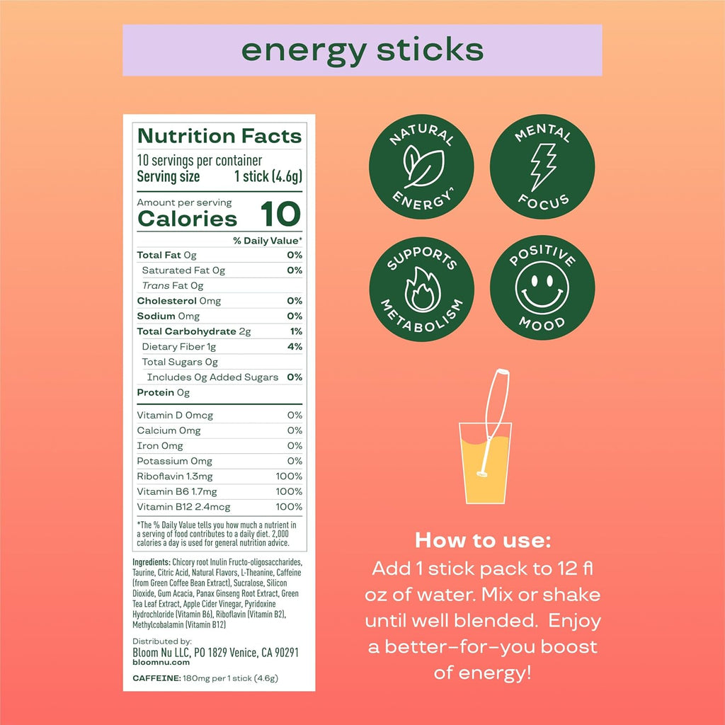 Bloom Nutrition Energy Drink Powder Packets